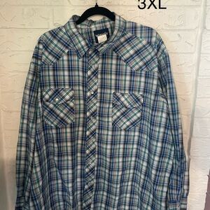 Wrangler Blue & Green Plaid Long-Sleeve Button-Down Shirt